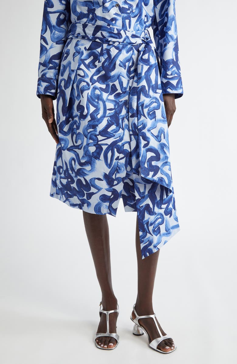 Dries Van Noten Solade Abstract Print Cotton Poplin Midi Skirt, Main, color, Blue
