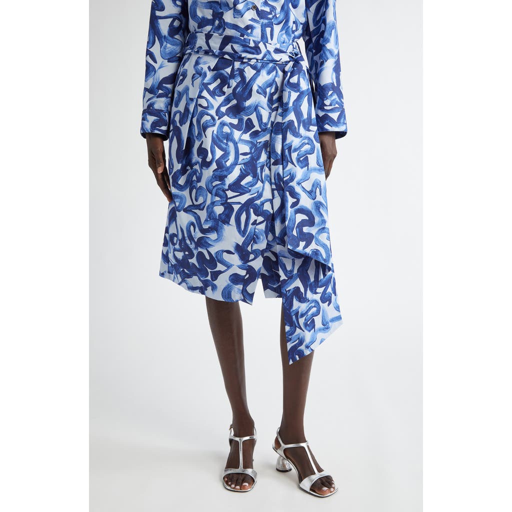 Dries Van Noten Solade Abstract Print Cotton Poplin Midi Skirt In Blue
