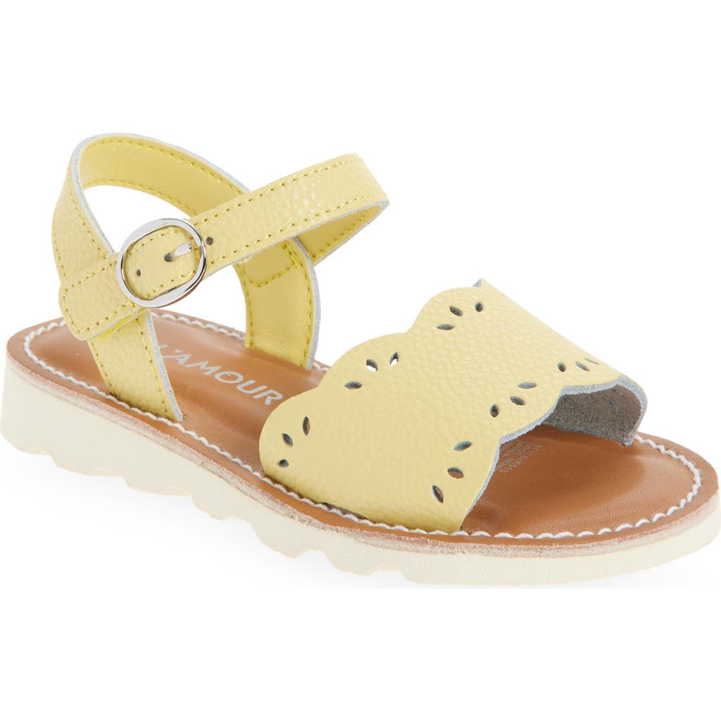 L'amour Kids' Ella Scalloped Ankle Strap Sandal In Yellow