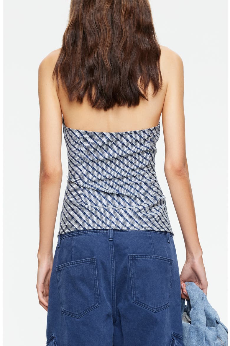 Power Hour Rhinestone Detail Plaid Halter Top, Alternate, color, NAVY PLAID