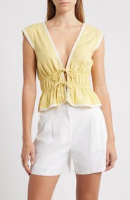 WAYF Clara Tie Front Linen Blend Top