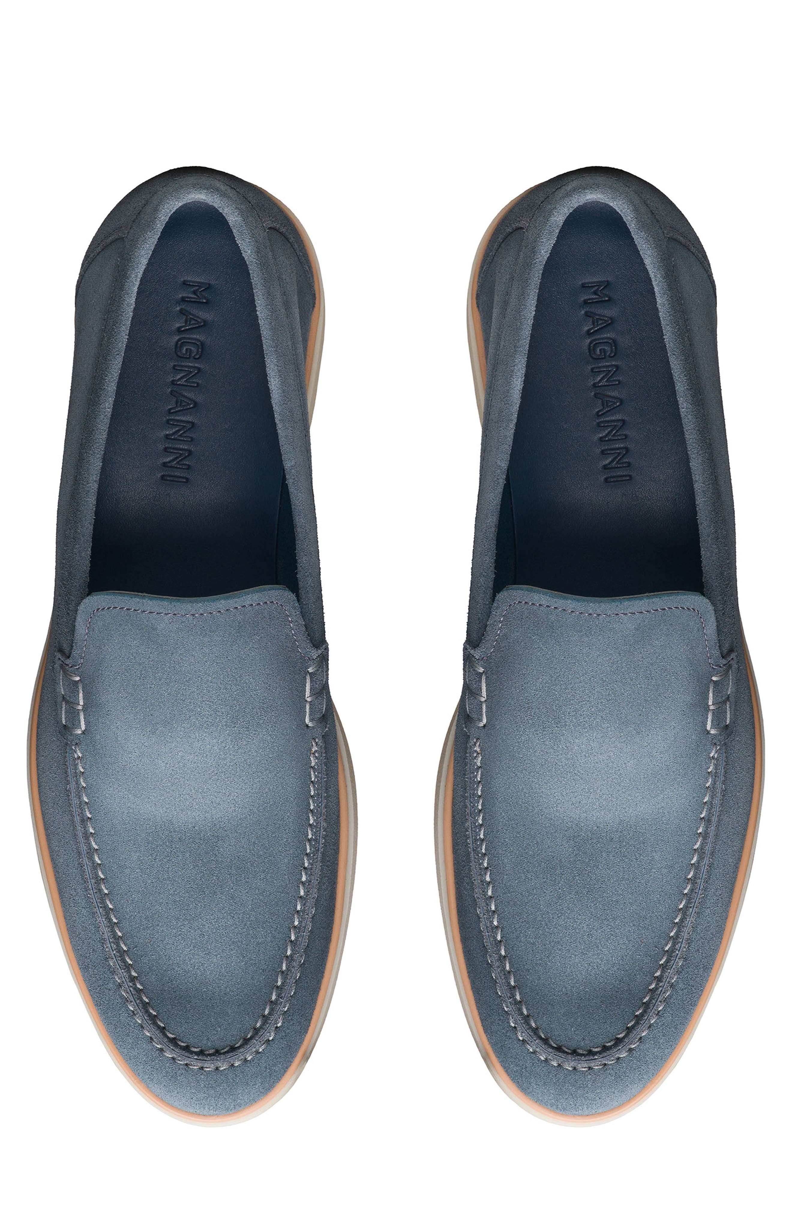 Magnanni Beignet II Apron Toe Suede Loafer, Alternate, color, Sky Blue Suede