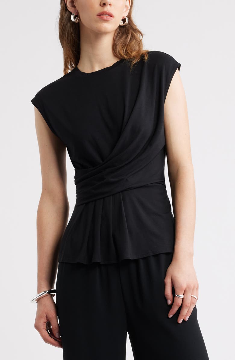 Nordstrom Draped Cap Sleeve Peplum Top, Main, color, Black