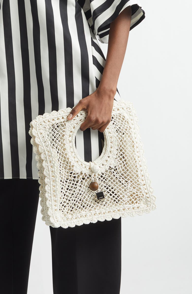 Jacquemus Small Spiaggia Square Lace Bag, Alternate, color, White 100