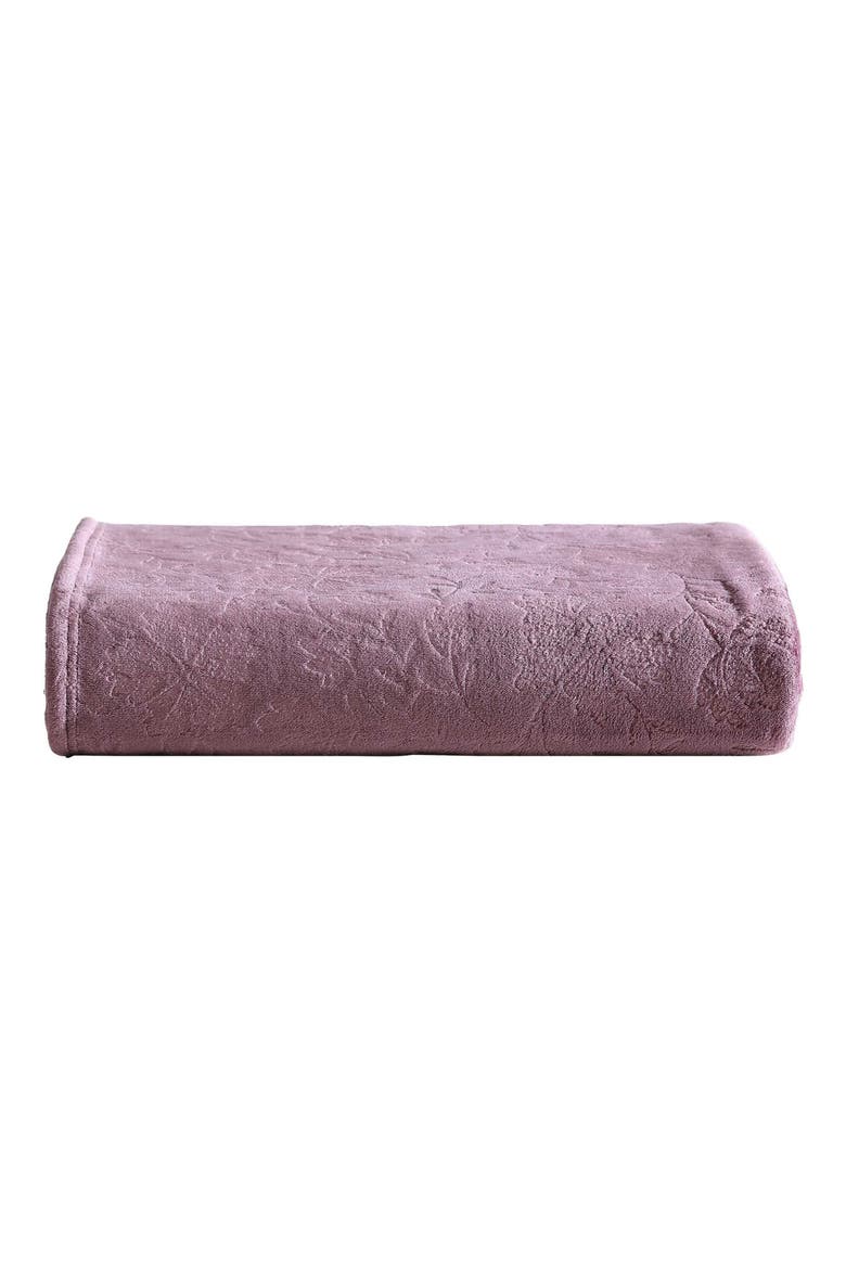 Woodblock Floral Fleece Throw, Main, color, PURPLE