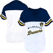 FANATICS Women's Profile White/Navy Milwaukee Brewers Plus Size Two-Stripe V-Neck T-Shirt