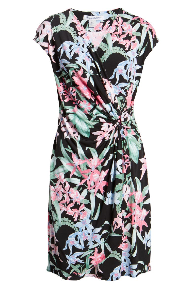 Orchid Isle Faux Wrap Dress, Alternate, color, BLACK