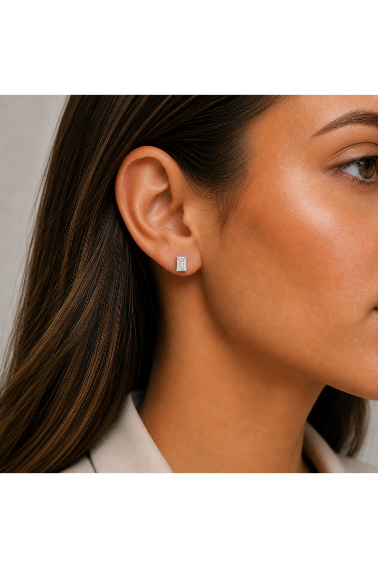 Sterling Silver Emerald Cut Earrings, Alternate, color, silver
