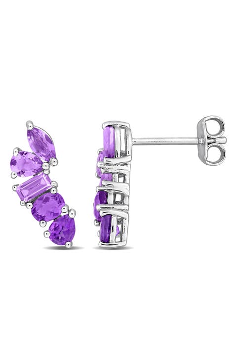Multi-Shaped Amethyst Sterling Silver Stud Earrings