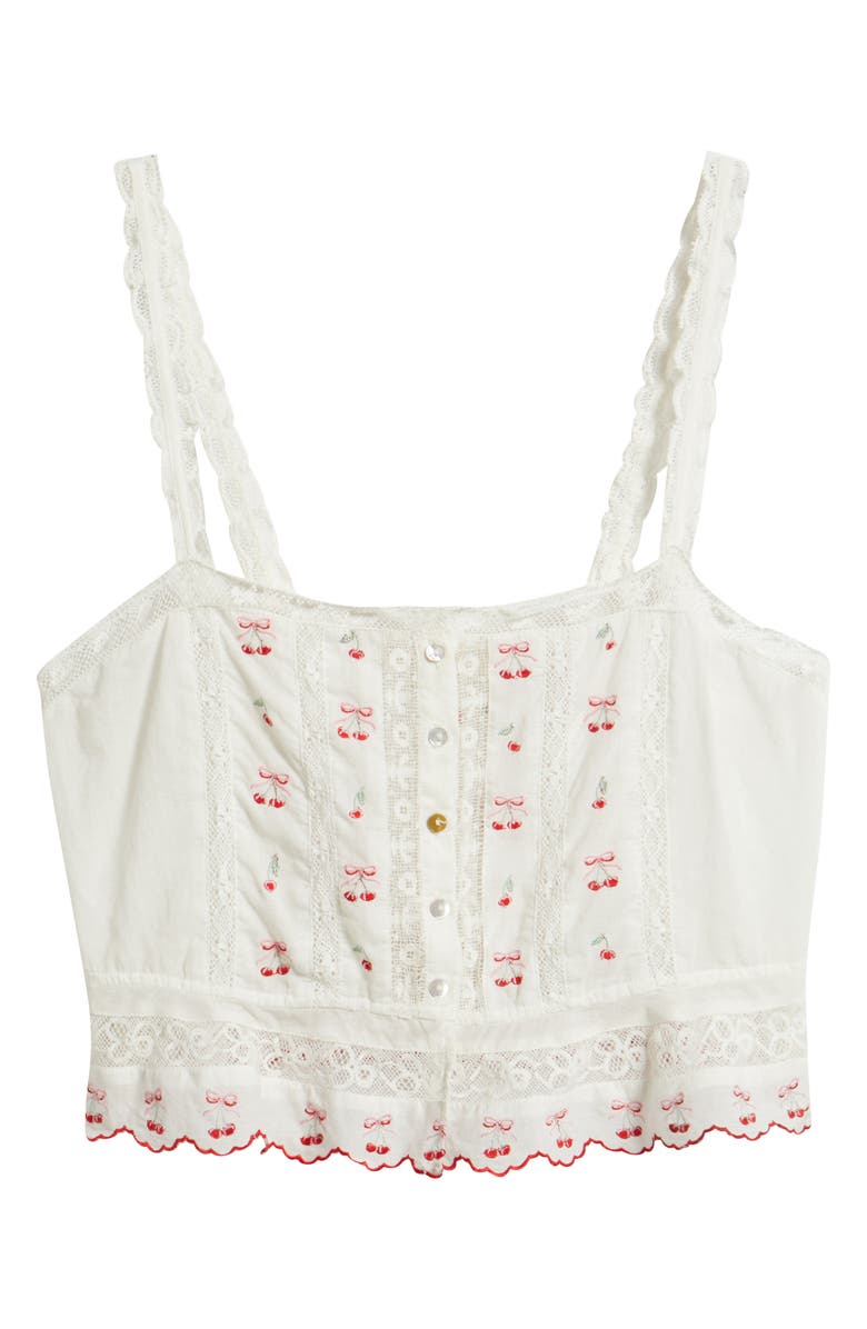LoveShackFancy Vietta Cherry Embroidered Lace Cotton Crop Tank, Alternate, color, Optic White
