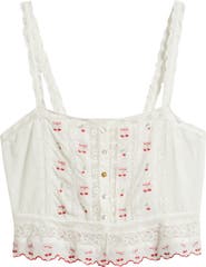 LoveShackFancy Vietta Cherry Embroidered Lace Cotton Crop Tank