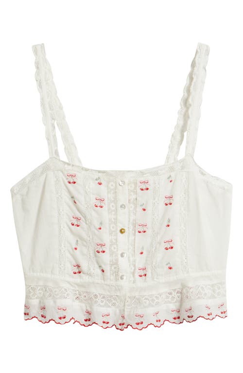 Loveshackfancy Vietta Cherry Embroidered Lace Cotton Crop Tank