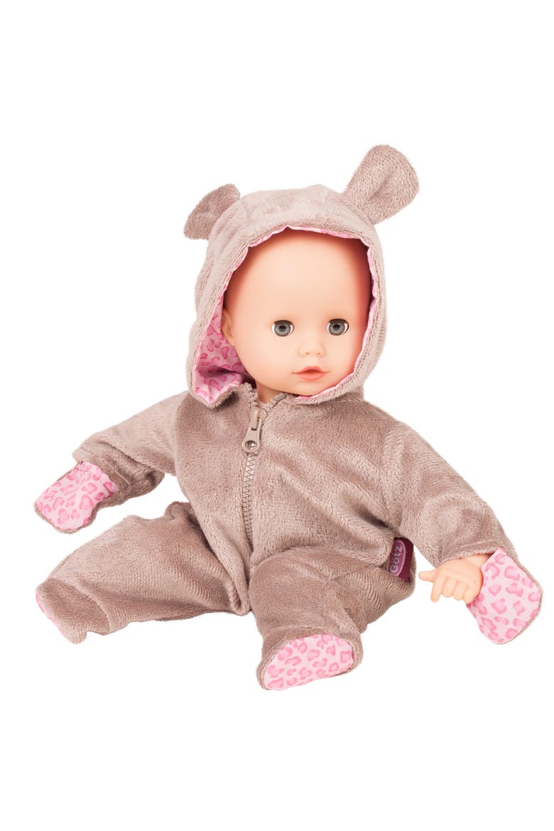 One Piece Teddy Costume Pajama Sleeper For Baby Dolls, Alternate, color, Brown