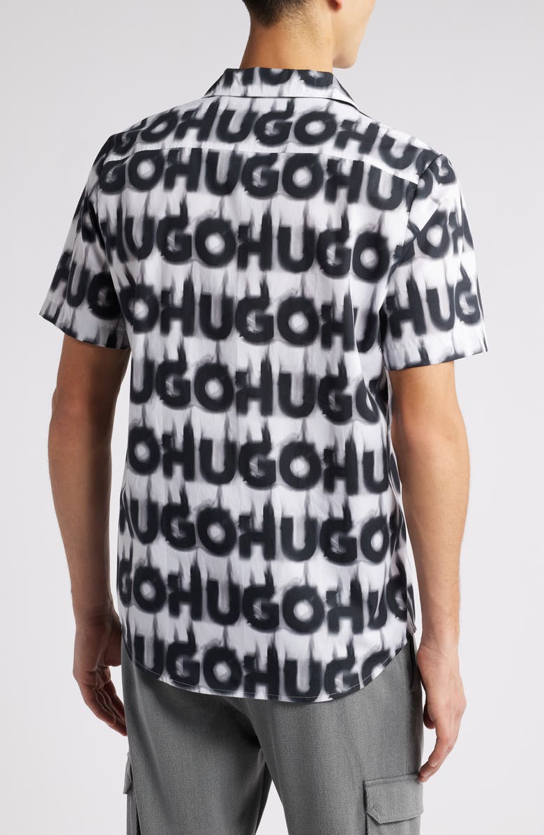 HUGO Ellino Logo Print Cotton Camp Shirt, Alternate, color,