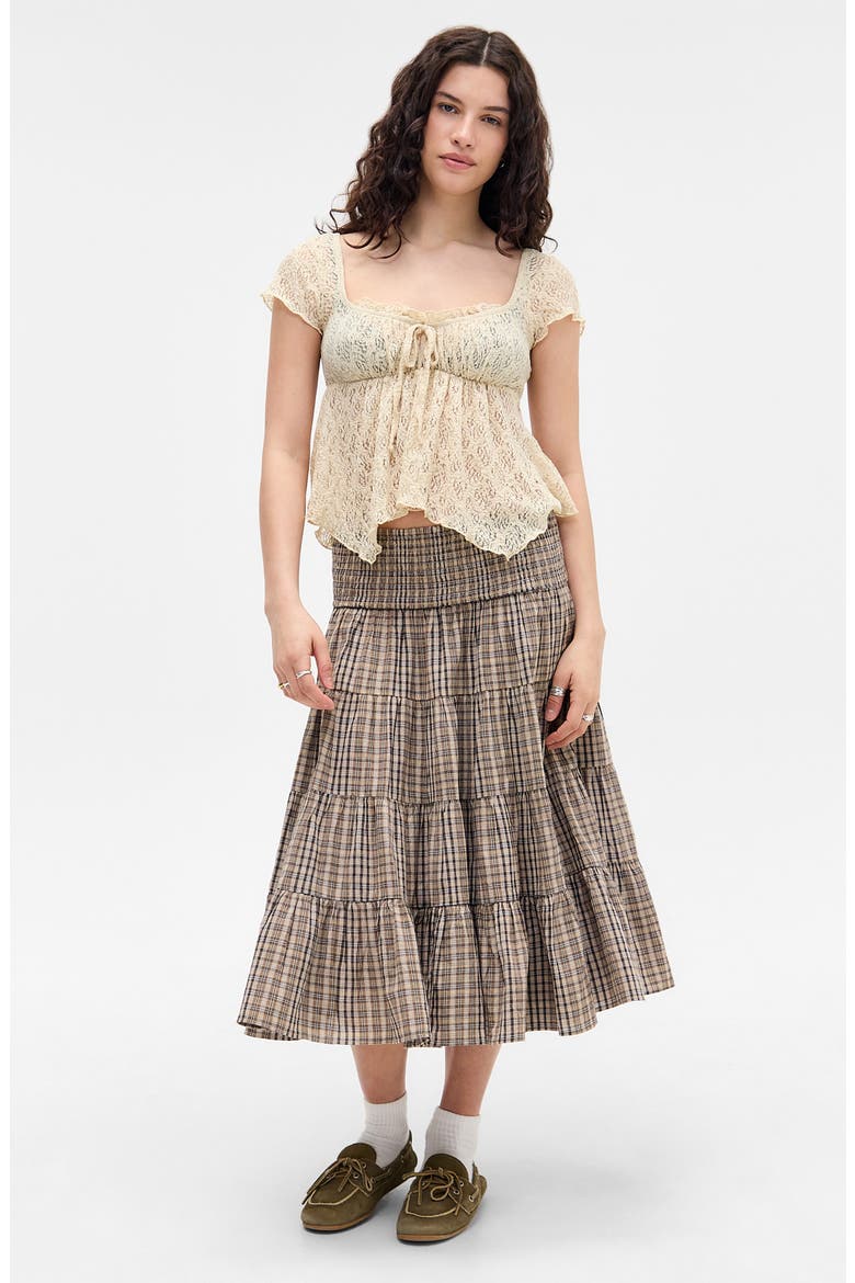 Piper Asymmetric Hem Stretch Lace Top, Alternate, color, CREAM