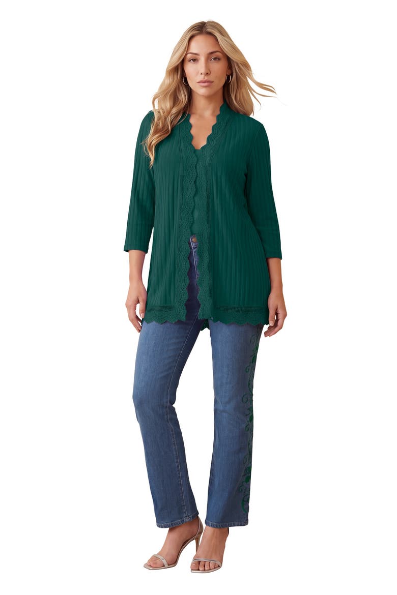 Plus Size Crochet Trim Pointelle Cardigan (plus), Main, color, EMERALD GREEN
