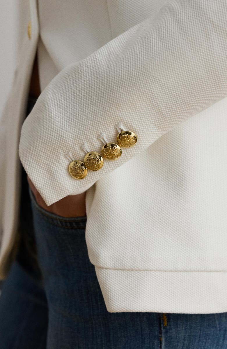 Lauren Ralph Lauren Bullion Jacquard Logo Patch Cotton Blend Blazer, Alternate, color, White