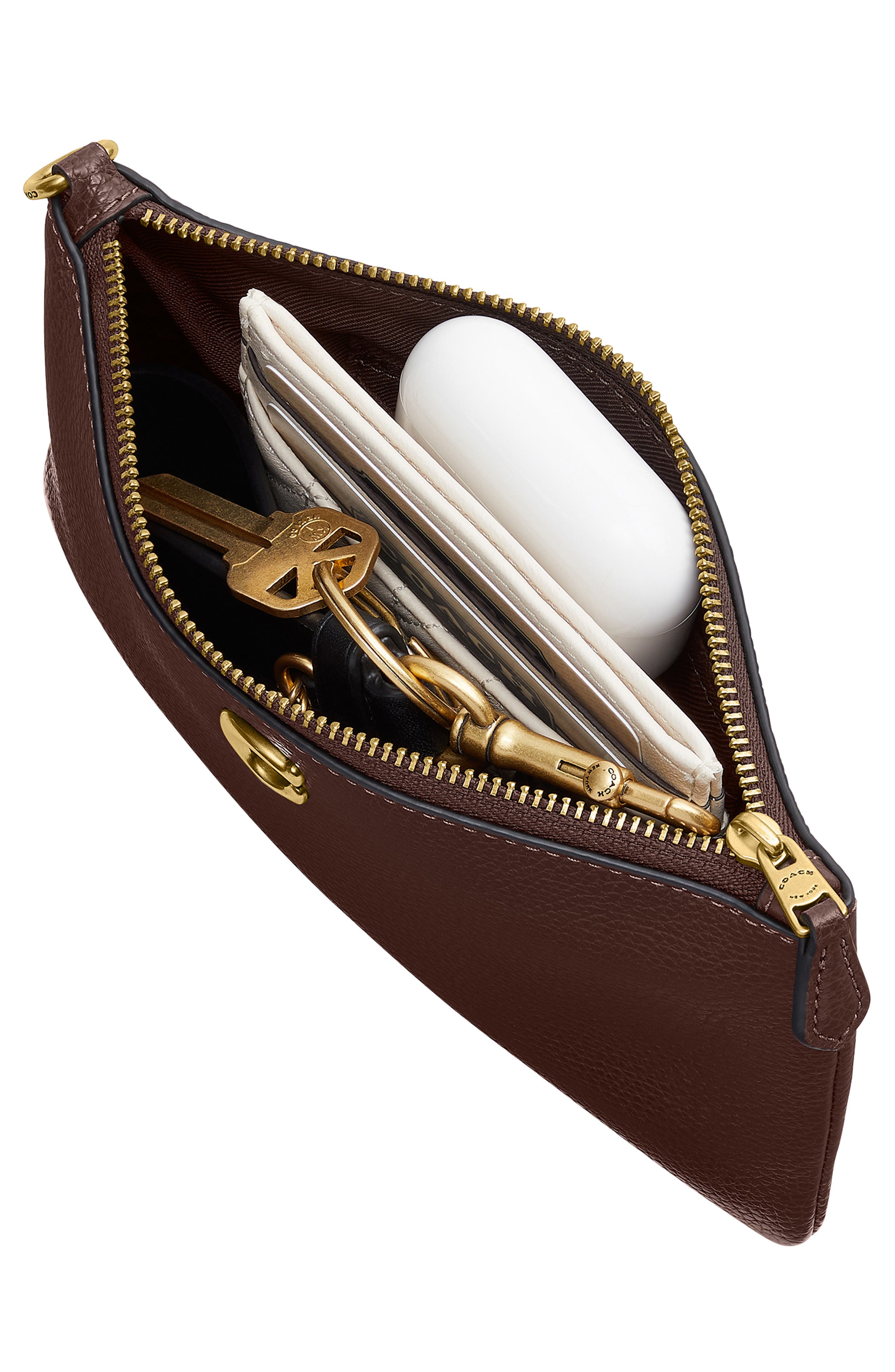 Small Polished Pebbled Leather Wristlet, Alternate, color, B4/MAPLE