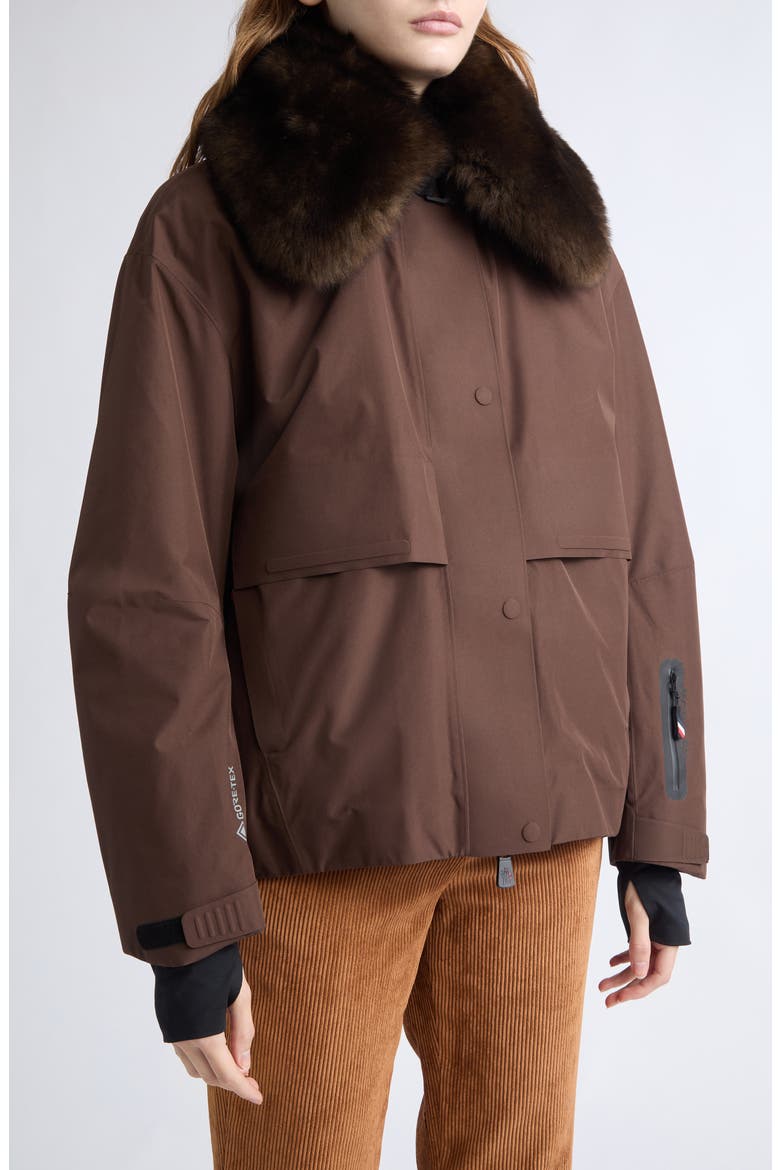 Caurel Faux Fur Collar Water Repellent Stretch Nylon Jacket, Alternate, color, ESPRESSO BEAN