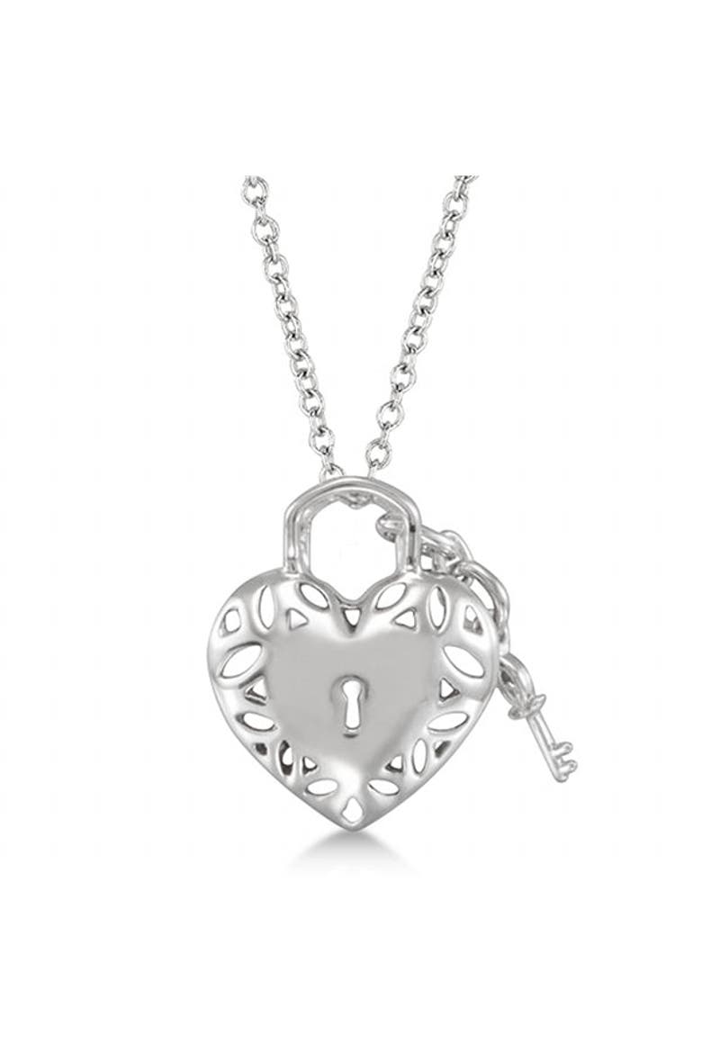 Natural Diamond Heart Key and Lock Pendant Necklace Sterling Silver, Alternate, color, Diamond