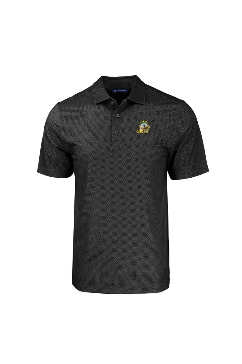 Men's Cutter & Buck Black Oregon Ducks Pike Eco Tonal Geo Print Stretch Recycled Polo, Alternate, color, Black