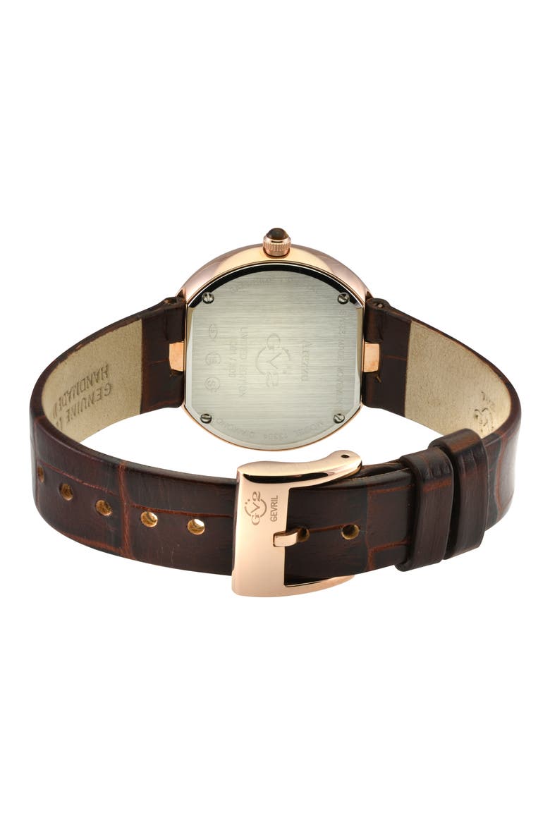 Arezzo Diamond Embellished Leather Strap Watch, 33mm - 0.14ctw, Alternate, color, BROWN