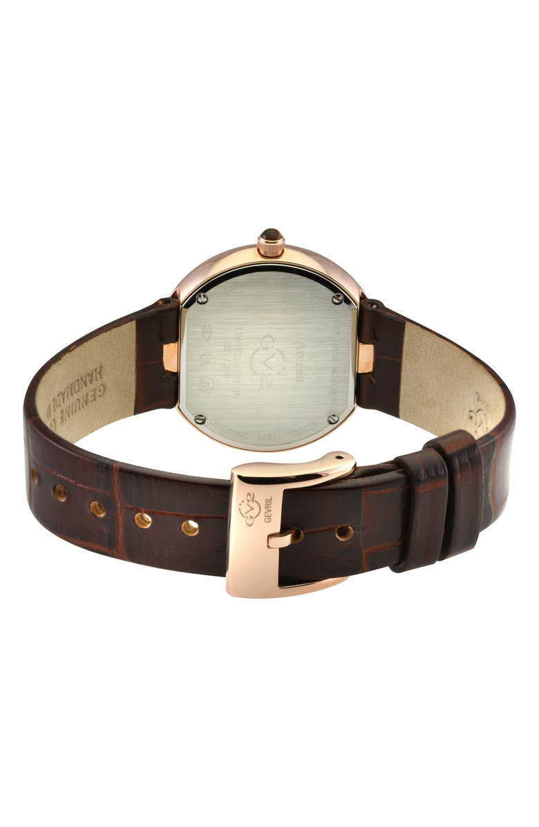 GV2 Arezzo Diamond Embellished Leather Strap Watch, 33mm - 0.14ctw, Alternate, color, Brown