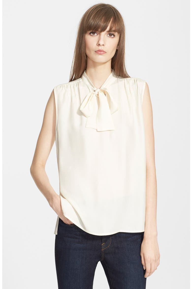 Denim Sleeveless Tie Neck Silk Shirt, Main, color, GARDENA
