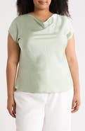 Renee C Cowl Neck Short Sleeve Satin Top