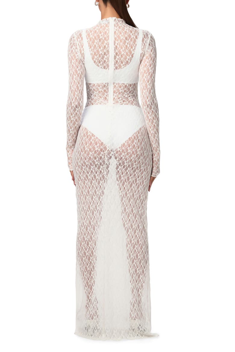 mock neck long sleeve sheer lace maxi dress Mock Neck Long Sleeve Sheer Lace Maxi Dress (Women)