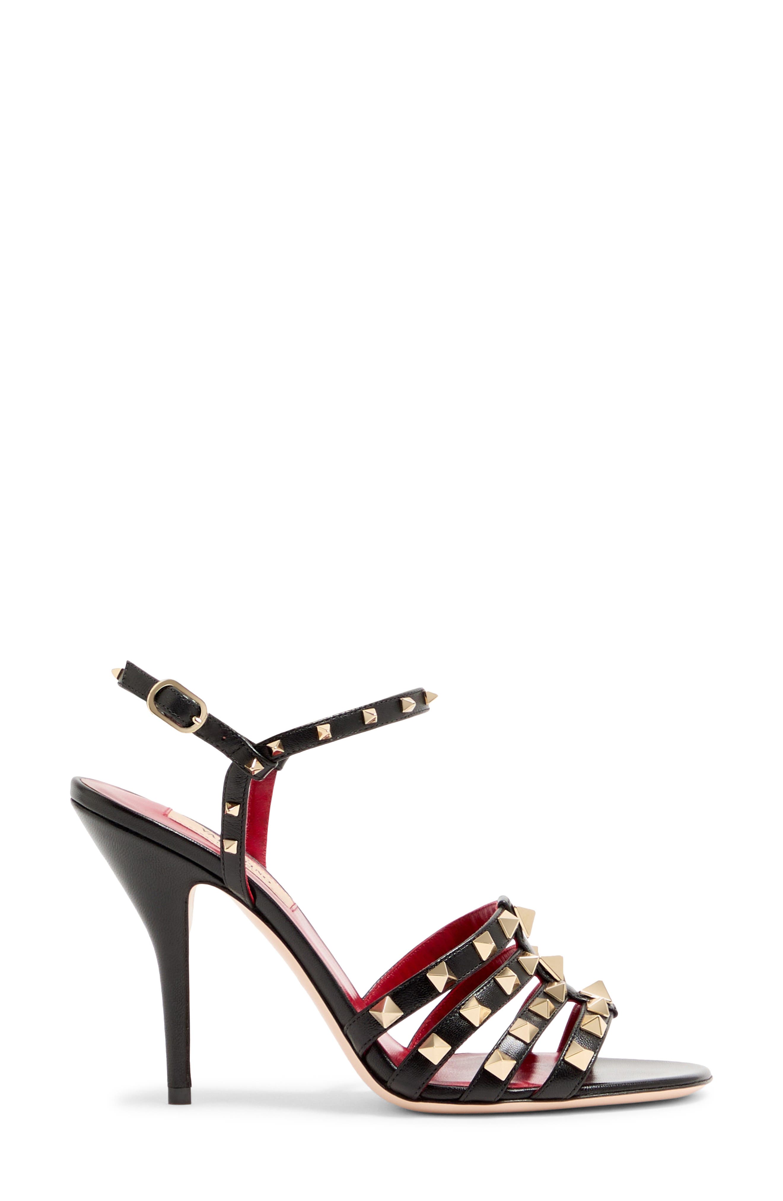 Valentino Rockstud Ankle Strap Sandal, Alternate, color, Black