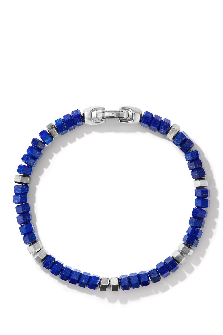 Men's Hex Spiritual Beaded Bracelet, Alternate, color, SILVER/ LAPIS