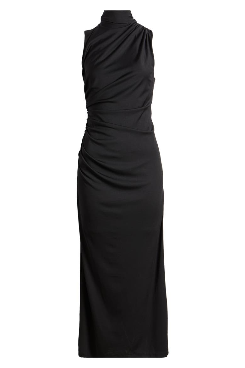 Ruched Mock Neck Sleeveless Maxi Dress, Alternate, color, BLACK