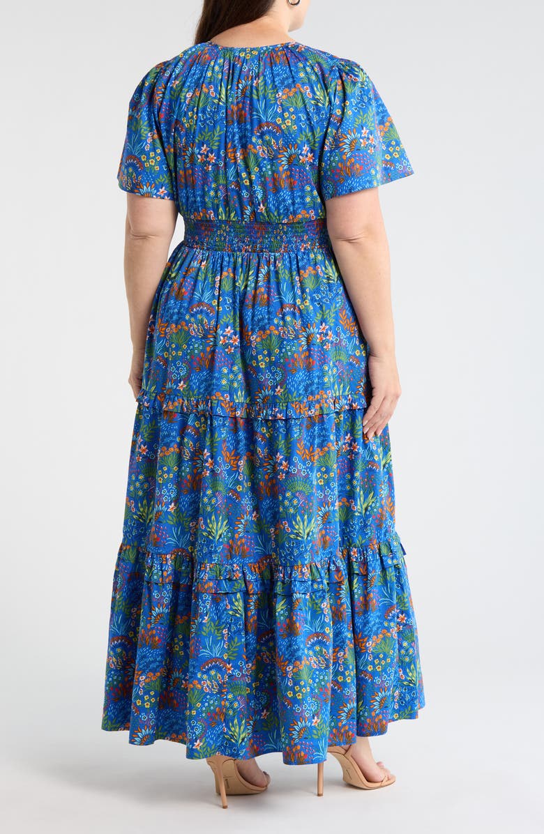 SUGARLIPS Ruy Floral Palmer Tiered Cotton Maxi Dress, Alternate, color, Blue
