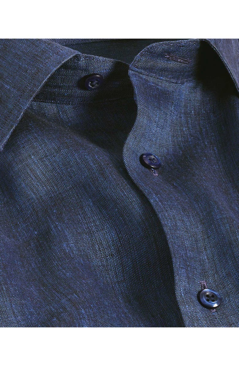 David Donahue Trim Fit Linen Dress Shirt, Alternate, color, Navy