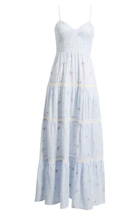 Story Floral Mixed Stripe Cotton Maxi Dress