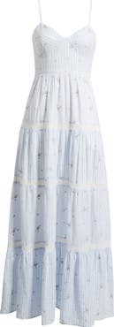 LoveShackFancy Story Floral Mixed Stripe Cotton Maxi Dress