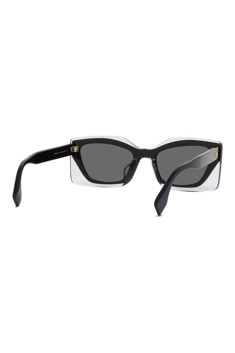 'Fendi 53mm Rectangular Sunglasses, Alternate, color, SHINY BLACK / SMOKE