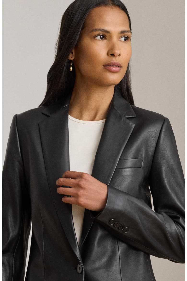 Lambskin Leather Blazer, Alternate, color, BLACK
