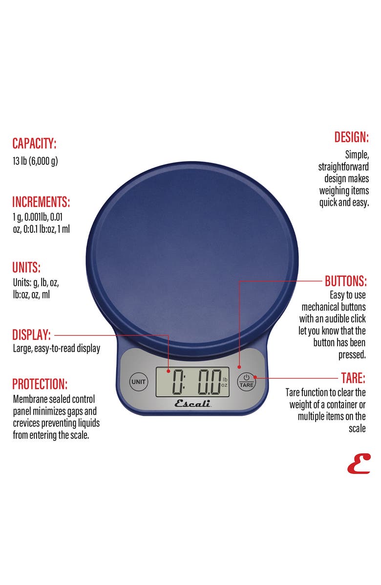 ESCALI Telero Digital Kitchen Scale, Alternate, color, Blue