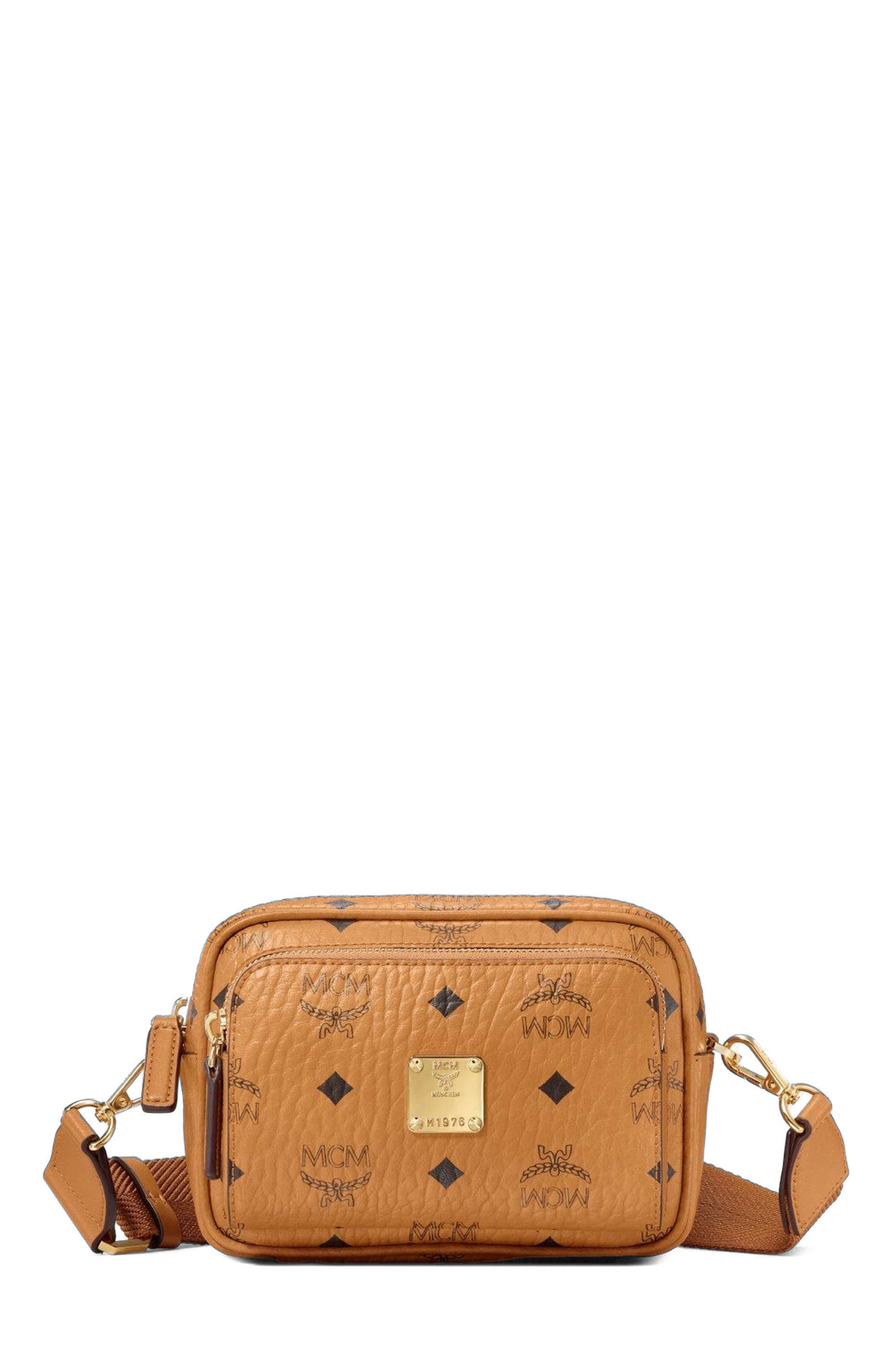 MCM Aren Crossbody in Visetos, Main, color, Cognac