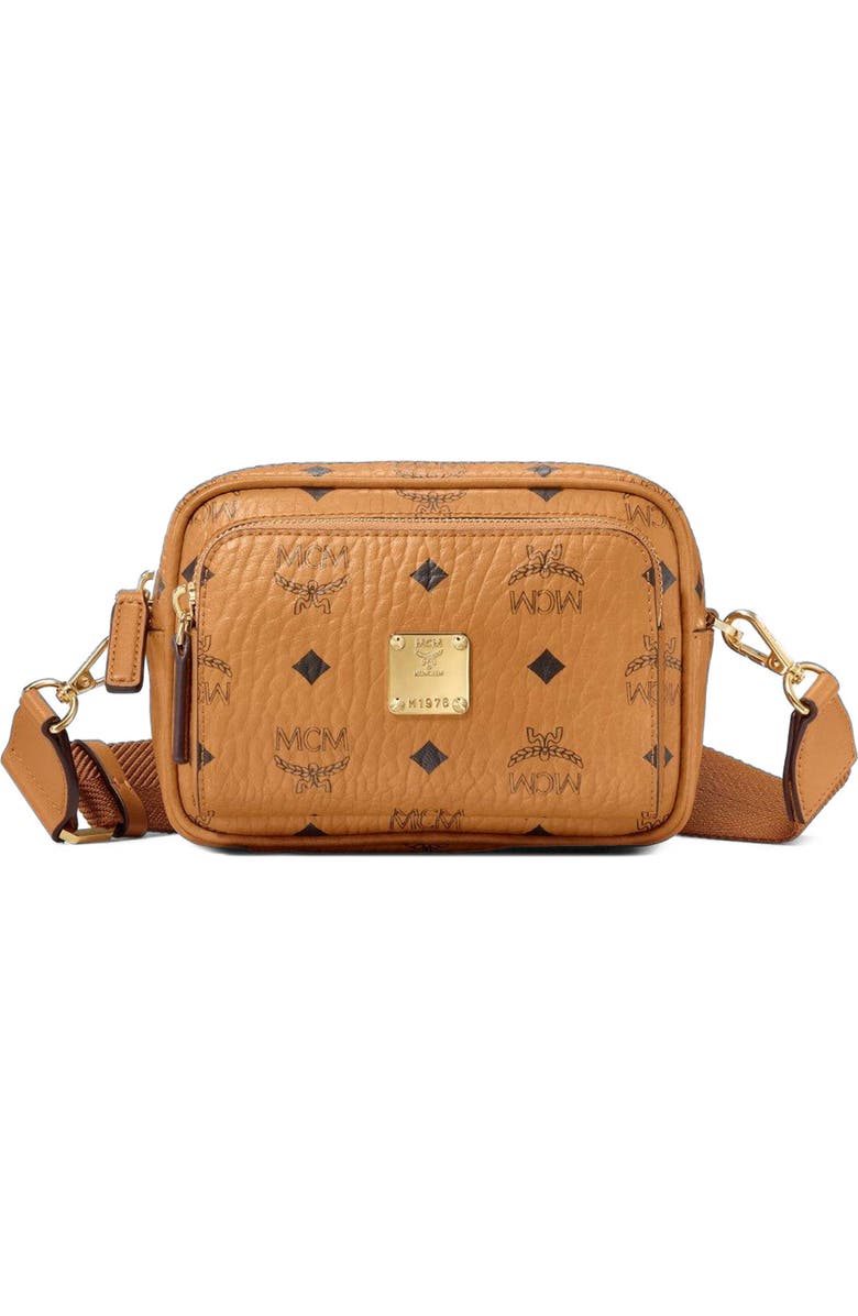 MCM Aren Crossbody in Visetos, Main, color, Cognac