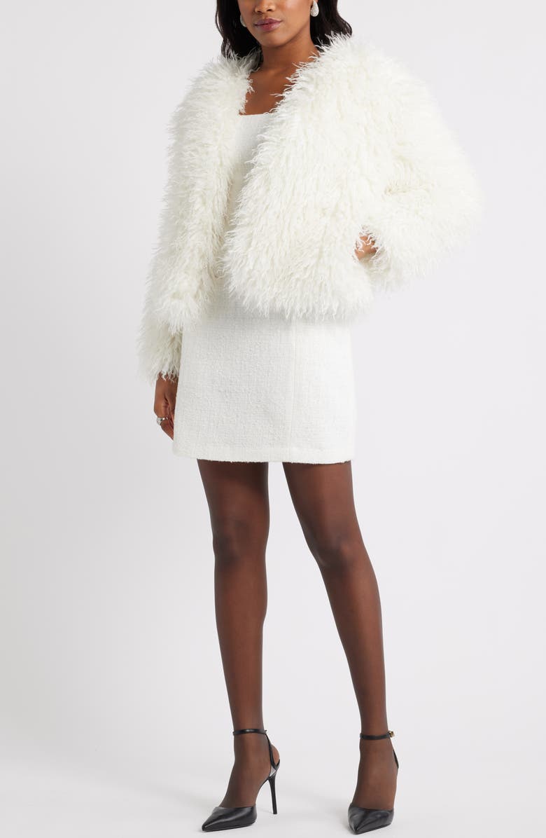 Open Edit Tweed Sleeveless Minidress, Alternate, color, Ivory