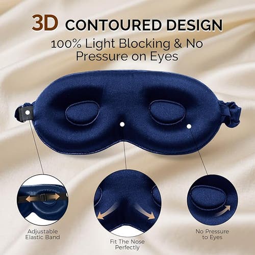 Silksilky 1 Pc 22momme Mulberry Silk 3d Contoured Blackout Eye Mask With Elastic Band In Blue