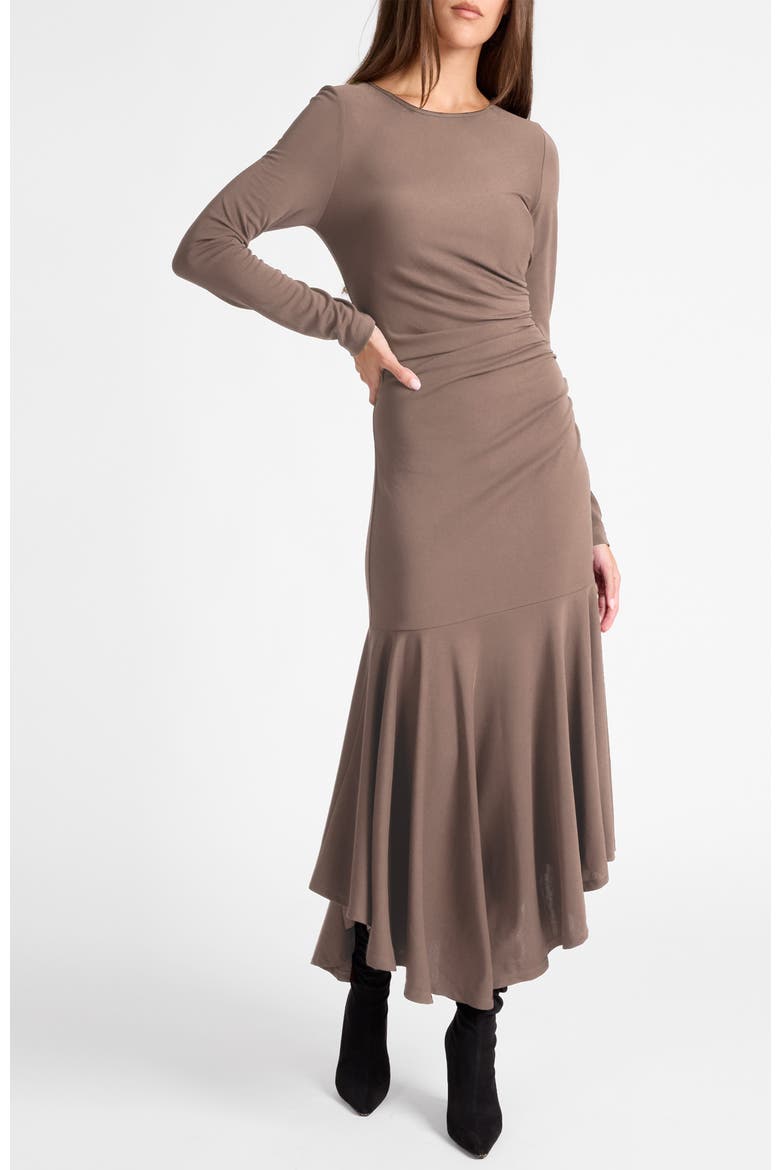 Abigail Long Sleeve Hi Lo Dress In Fluid Jersey, Main, color, TAUPE