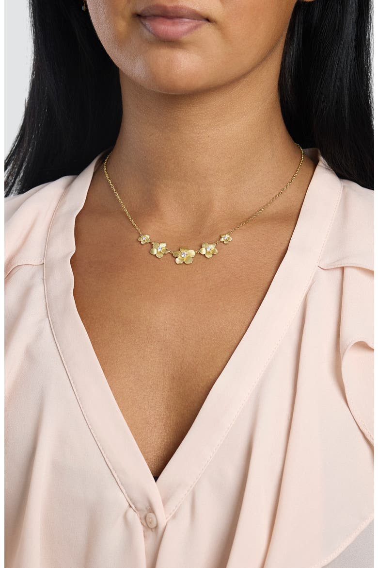 Cubic Zirconia Five Flower Pendant Necklace, Alternate, color, GOLD