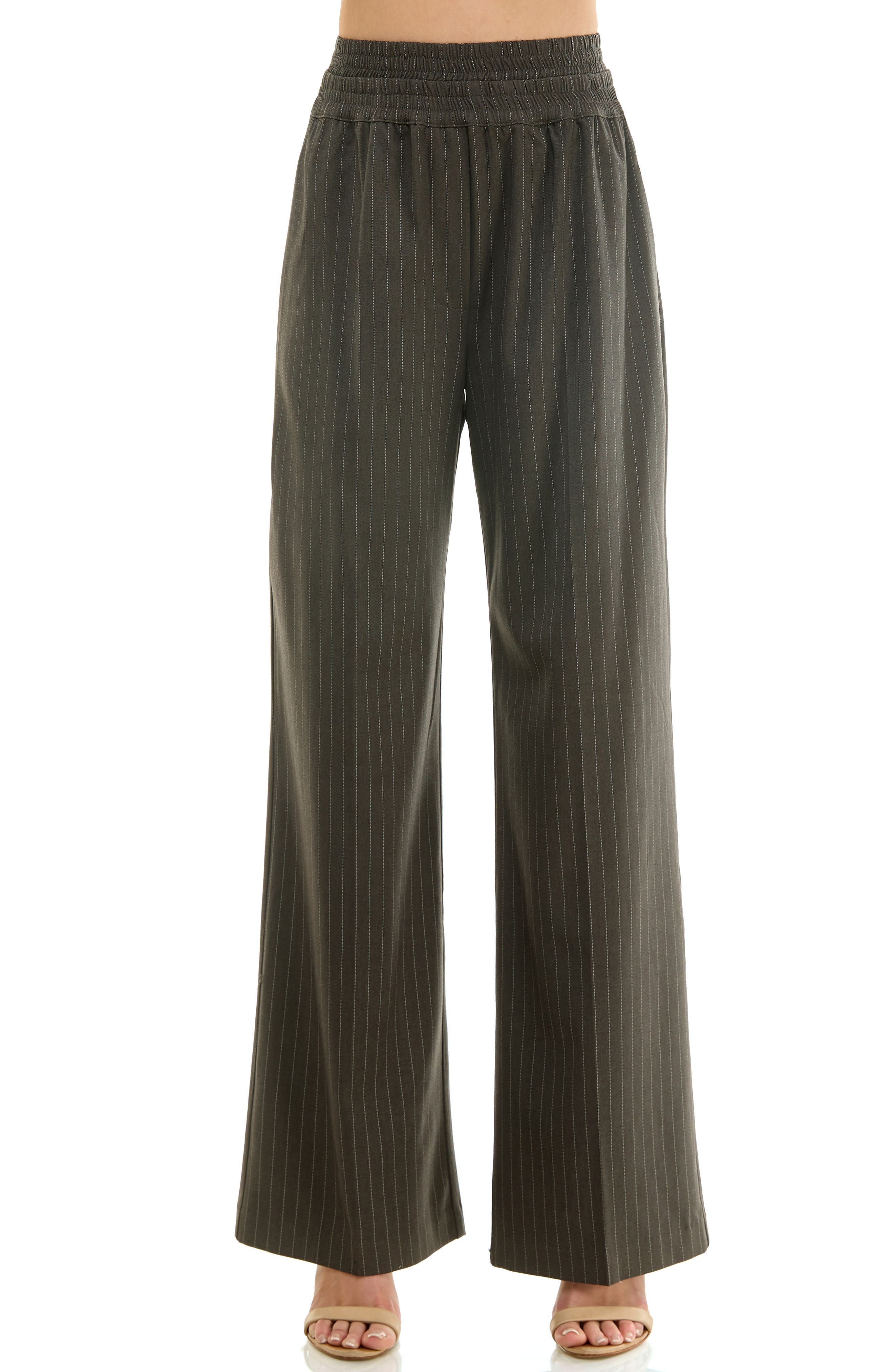 Socialite Pinstripe Double Waist Pull-On Pants