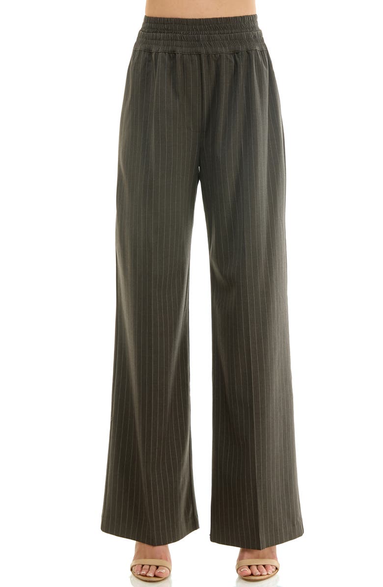 Socialite Pinstripe Double Waist Pull-On Pants, Main, color, Charcoal Ivory