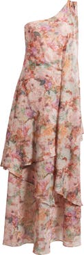 Lulus Amara Floral Print One-Shoulder Chiffon Gown