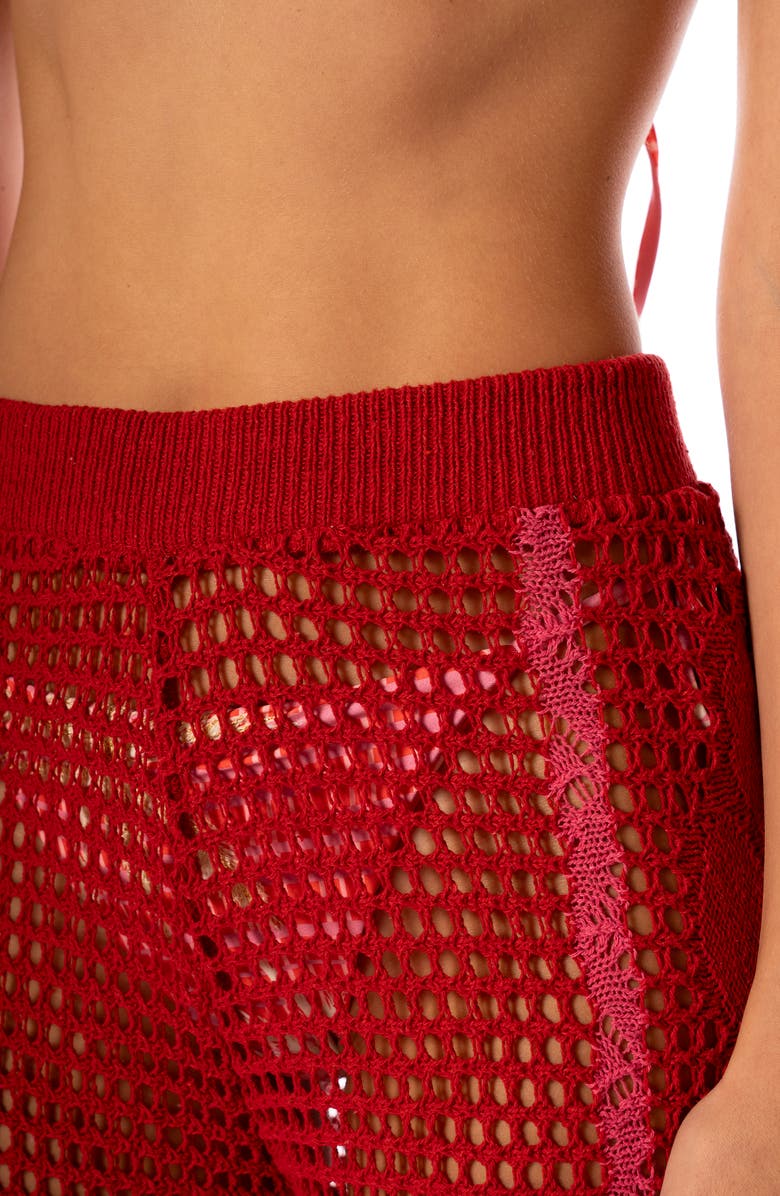 Maaji Flame Coral Novelle Crochet Cover-Up Pants, Alternate, color, Bright Red